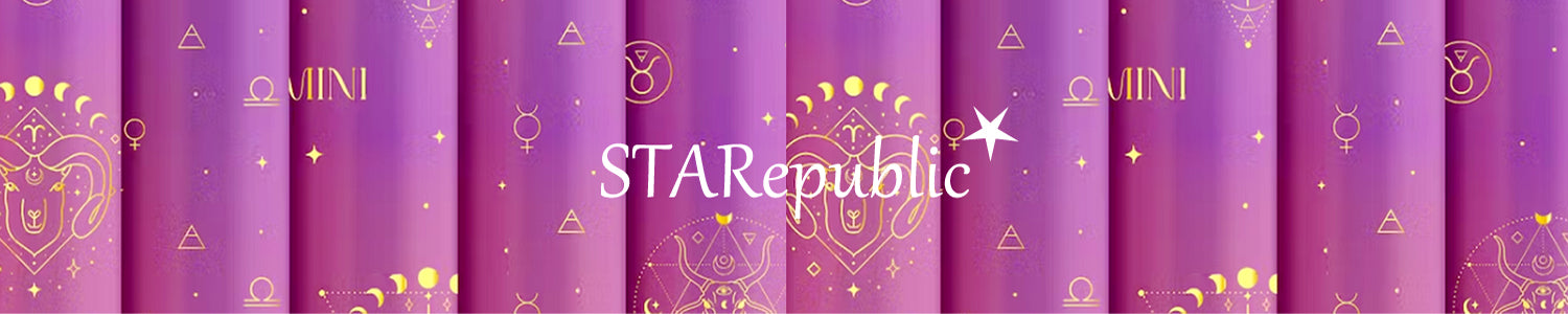 Purple patterned banner with 'STARepublic' branding and astrological symbols.